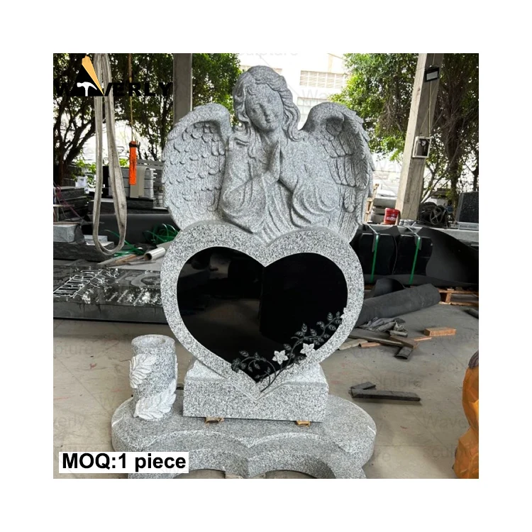 Custom Hand Carved High Quality Marble Granite Stone Angel Praying Statue Heart Tombstone Headstones And mMonuments For Graves