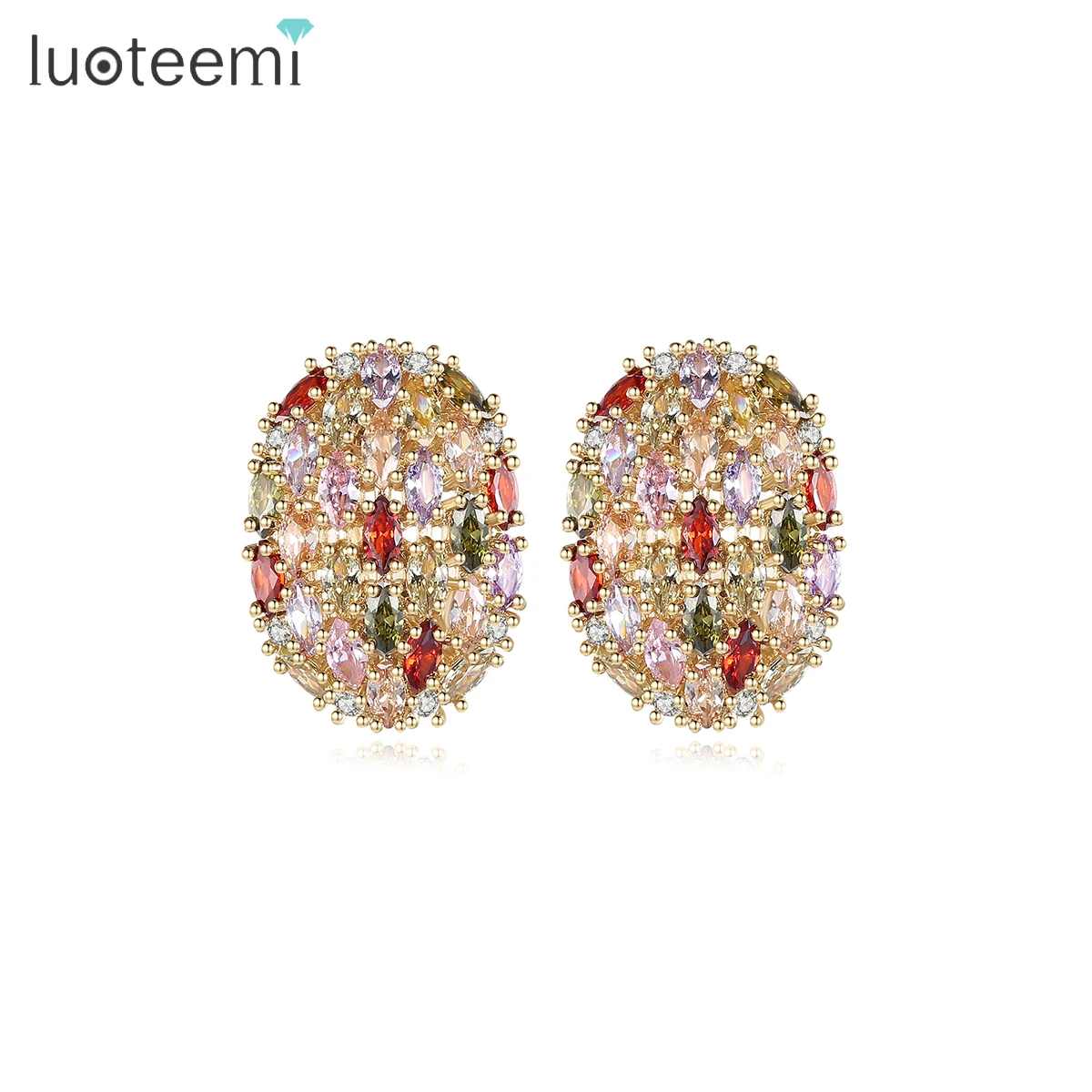 LUOTEEMI Wholesale Jewelry New Multi-color Marquise-cut A AA Cubic Zirconia Micro Paved Egg Shape Women Fashion Cuff Earrings