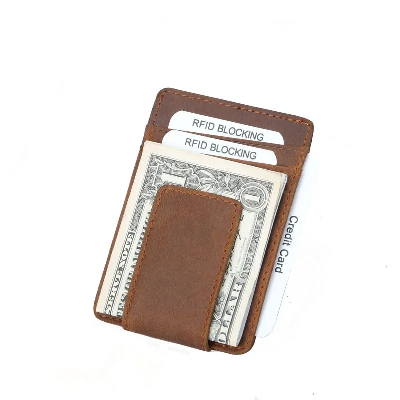  Мужской Тонкий Магнитный кошелек из натуральной кожи с RFID блокировкой Crazy