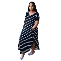 Fashion Side Pocket Striped Printed European And American Style Women Dress