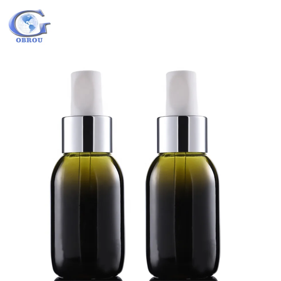 Empty gradual color dark green facial serum glass dropper bottle 50ml cosmetic essential oil serum bottles