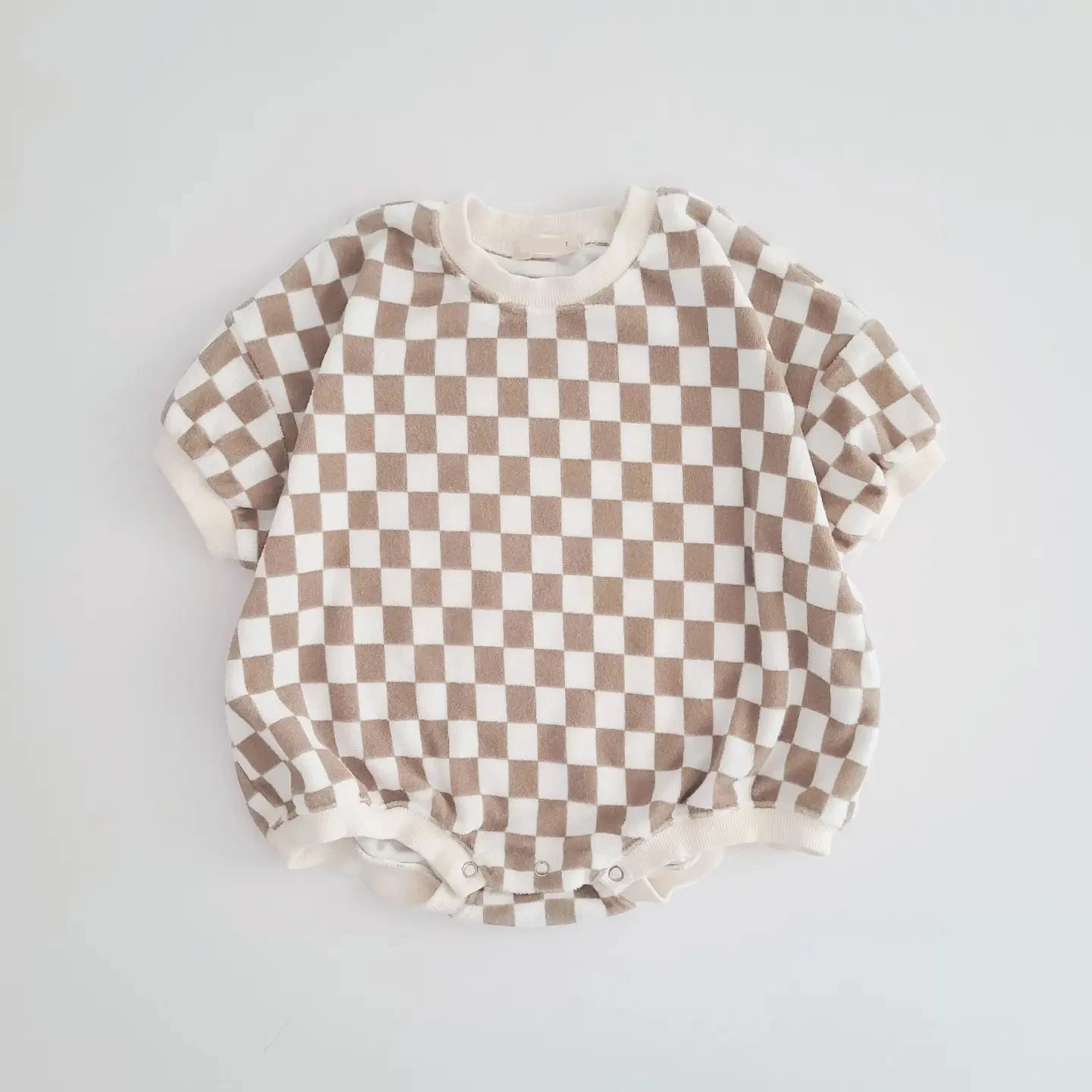 Neutral Baby Bubble Romper Sweatshirt Checkered Towelling Terry One Piece Lounge Cotton Chunky Kids Checkerboard Jumpsuit Chill