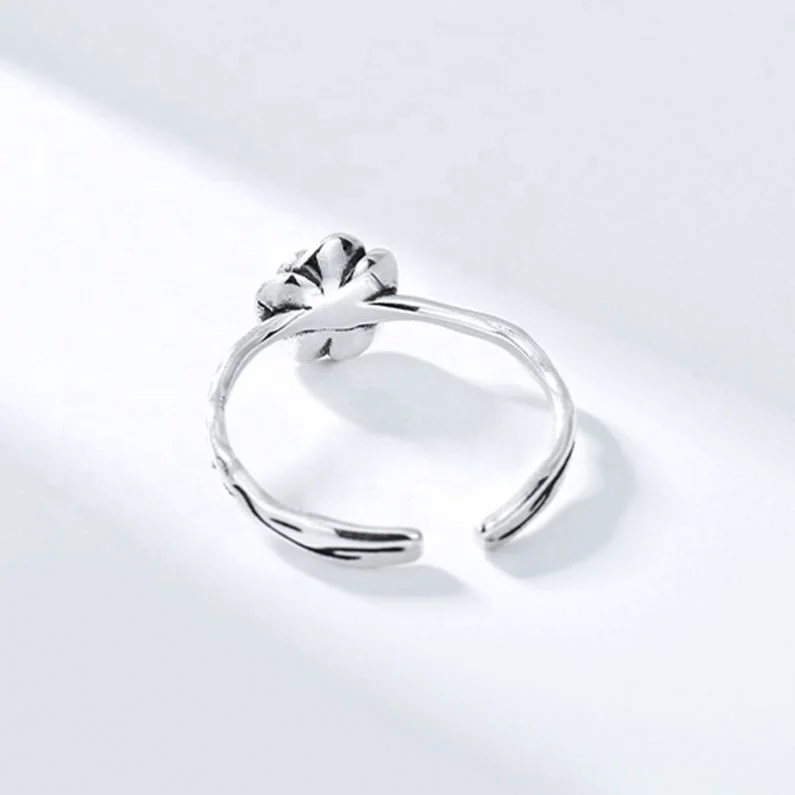 Silver 925 Unique Ring Design Vintage Oxidized Silver Band Ring Rose Flower Ring