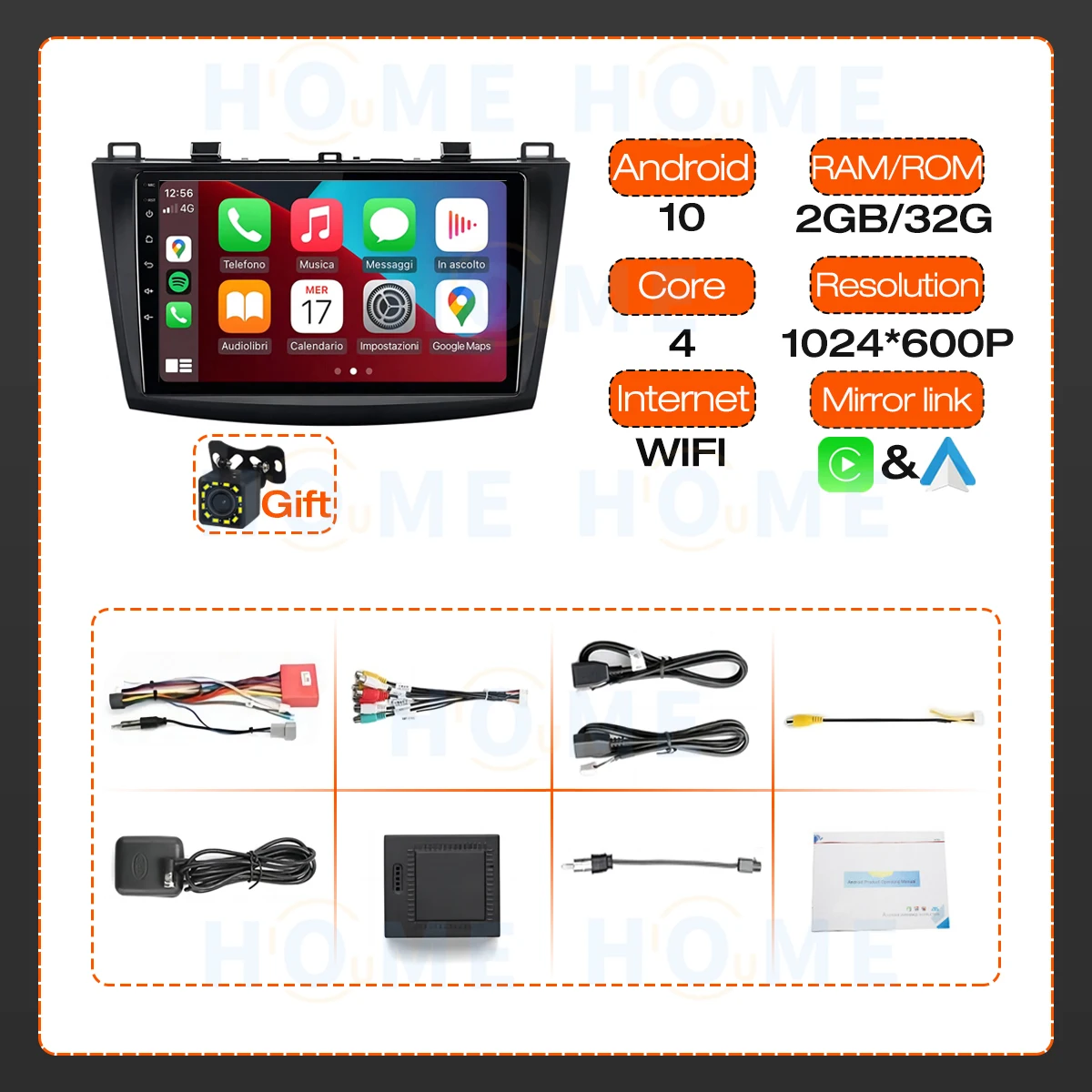4-ядерный Android 10 Автомобильный мультимедийный радио проводной Carplay для Mazda 3 2009-2013 android Auto 2G + 32G 2 Din GPS WIFI Blue-tooth экран