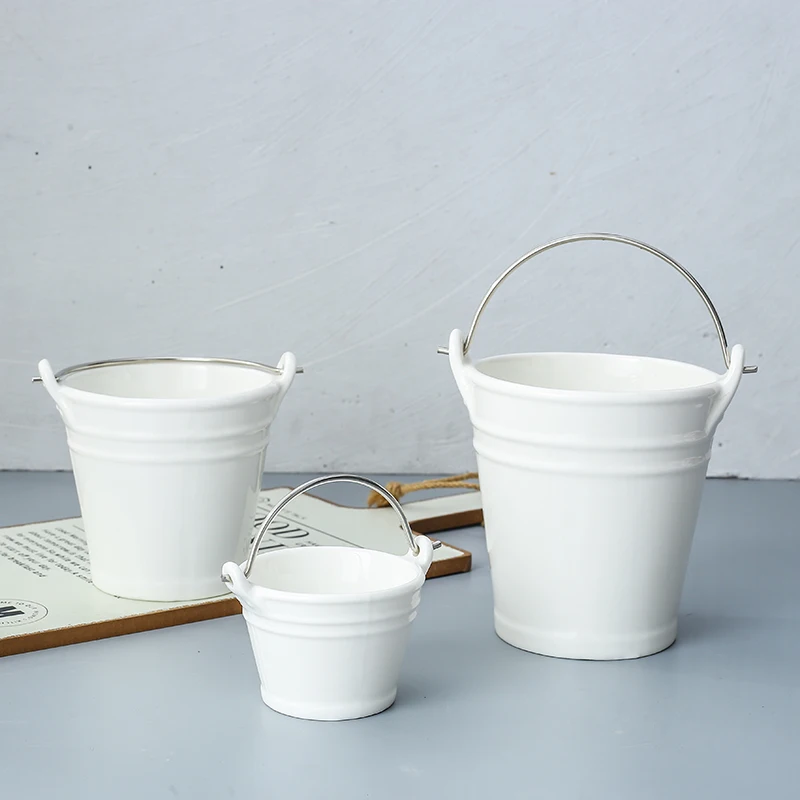 Mini Hot Selling Round Ice Bucket Items Decoration Candy Porcelain Bucket Snack Drink Ceramic Ice Bucket