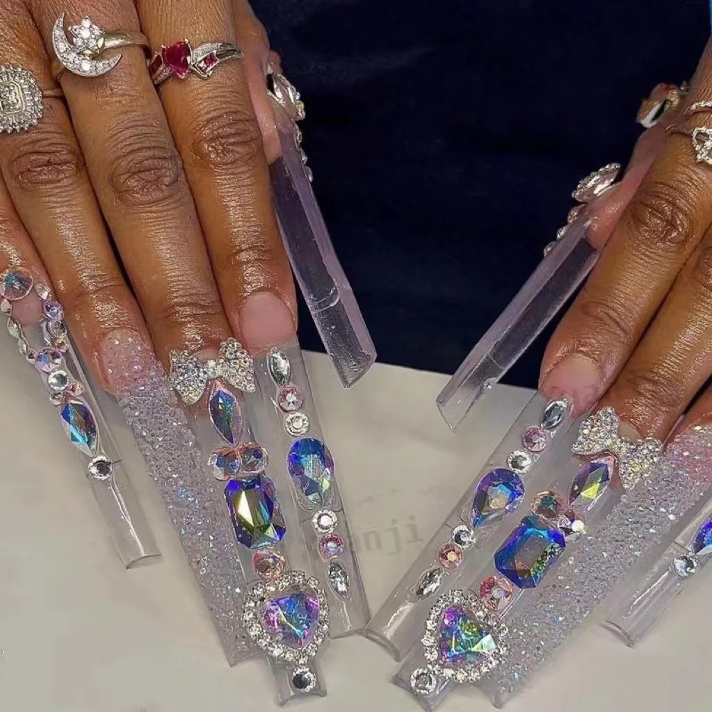 USA rhinestone artificial press on nails custom nails designed  packaging box, press on nails private label