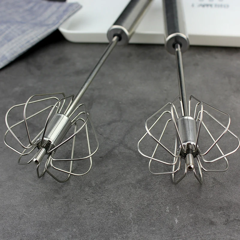 Food Grade Metal Stainless Steel Egg Beater Semi-automatic Rotating Mixer Cream Kitchen Cooking Mixing Tools Stirring Whisk