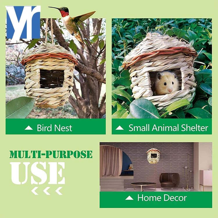 Wild Bird Hut Hanging Birdhouses for Outdoors with Rope Hanging Grass Bird Nest