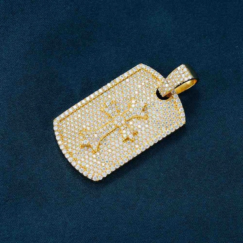 Hip Hop Jewelry Pass Diamond Tester Bling 925 Silver Iced Out GRA VVS Moissanite Cross Shield Dog Plate For Chain Men