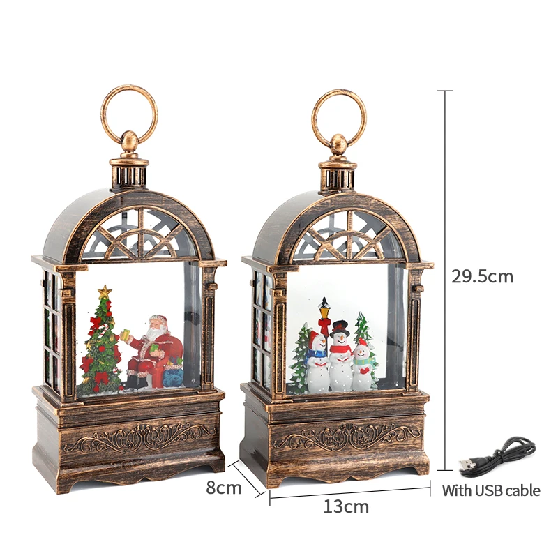 Lighted Christmas Snow Globe Lantern Musical Christmas Lantern Decoration Swirling Glitter for Gifts and Home Decoration