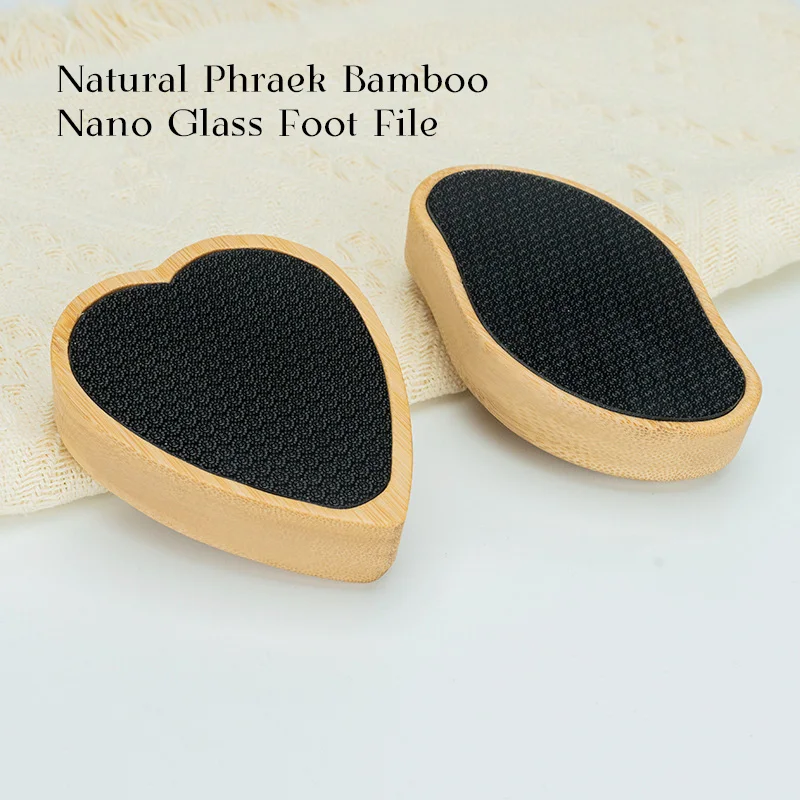Eco-Friendly Bamboo Wooden Foot File Callus Remover Custom Logo Manicure Tools for Feet Dead Skin Nano Glass File with Nail Use