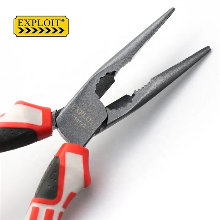 Multi function custom hand tool cutting pliers chrome vanadium 6 inch needle nose metal long nose pliers set with rubber handle