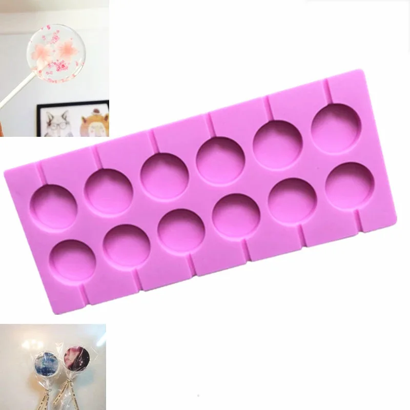 Latest arrival 12 cavity 3d round lollipop mold silicone crystal chocolate molds