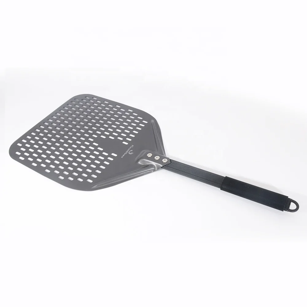 Amazon hot sale14 /13/12 Inch Perforated Pizza Peel Rectangular Pizza Shovel Aluminum Hard Coating Pizza Peel Paddle Short Tool