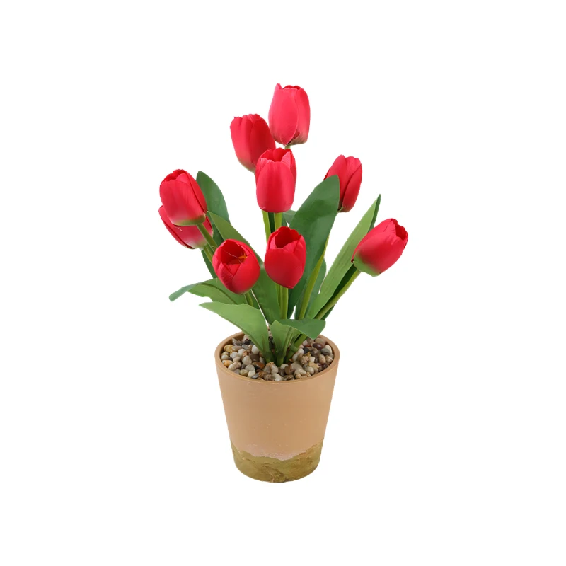 Cheap Wholesale PVC Tulip Artificial Flowers Bonsai 9 Heads Simulation Tulip Flower For Wedding Decorative