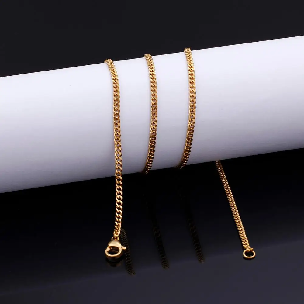 KALEN 1.5mm 2mm 316L Stainless Steel Smooth Curb Chains Necklace