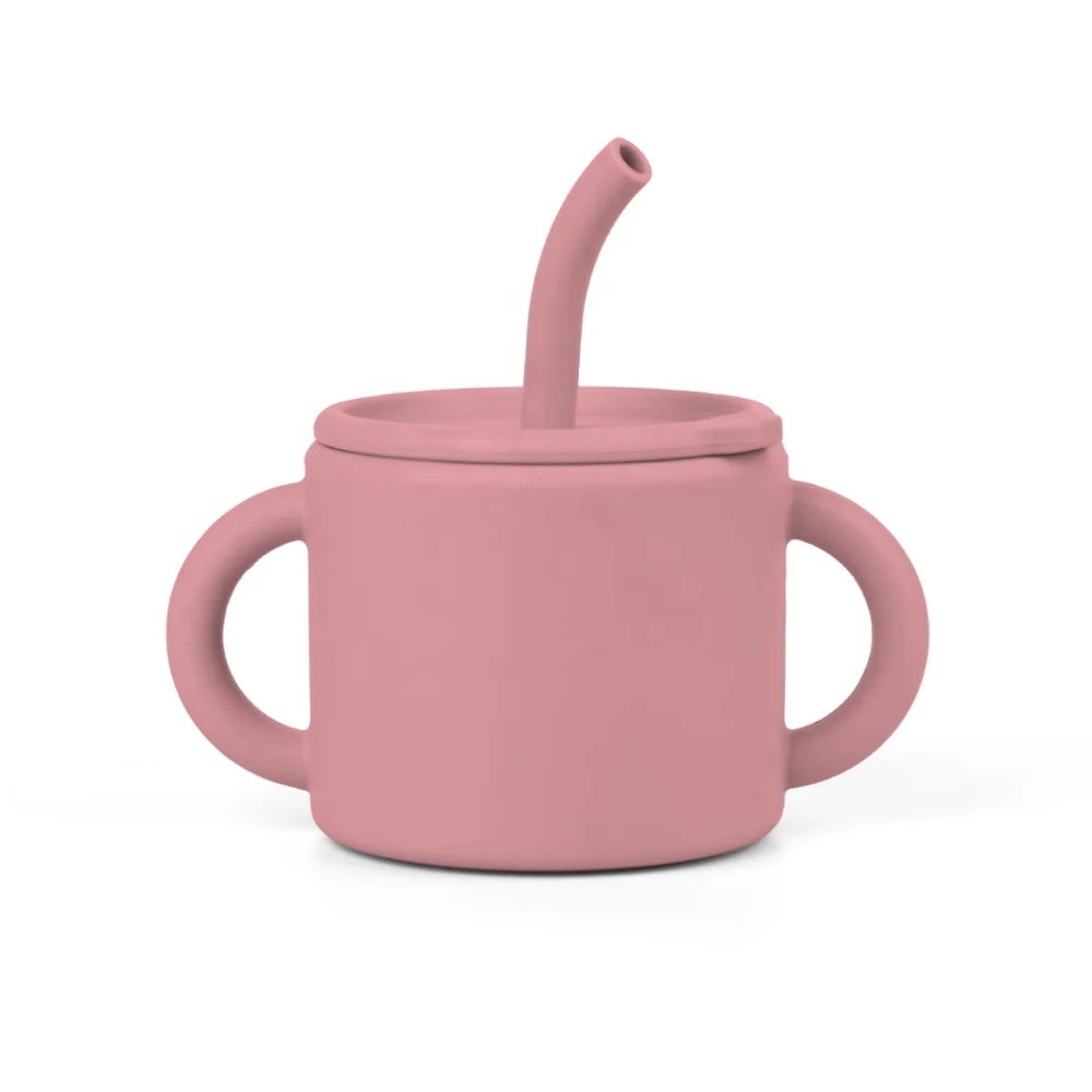 2023 Unbreakable Reusable Soft Kids Toddler Baby Cute Training Drinking Water Silicone baby drinking cup With Straw and Handle