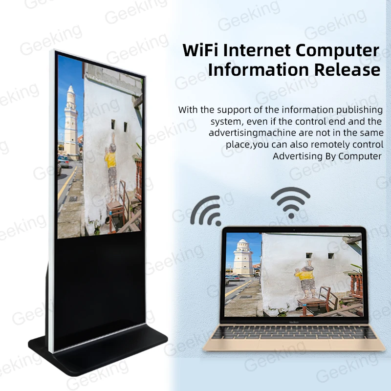 43 inch Standing ultra slim vertical indoor advertising kiosk non-touch HD video lcd screen totem digital signage and display