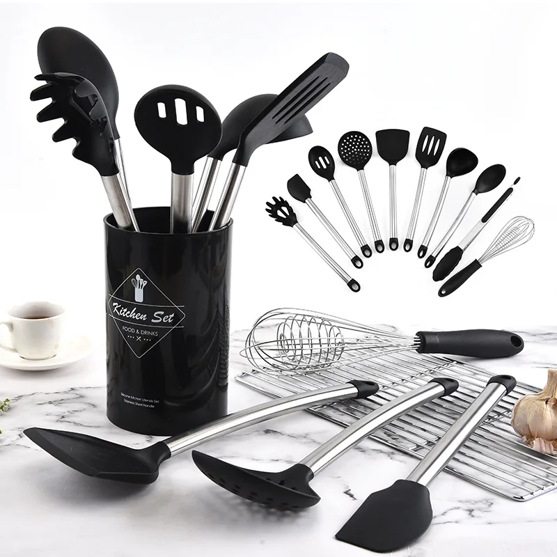 Amazon best selling products 2019 in usa cooking tools stainless steel silicone kitchen utensil set 10pcs with holder gift box