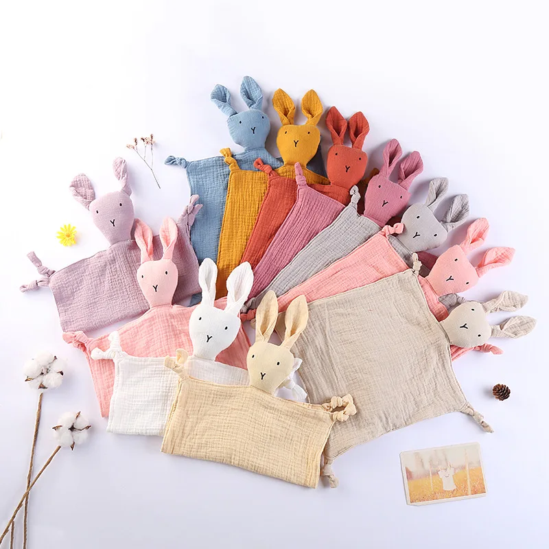 Cute Animal Bunny Organic Cotton Muslin Baby Blanket Rabbit Baby Comforter Toys Infant Baby Teething Comforter Blankets