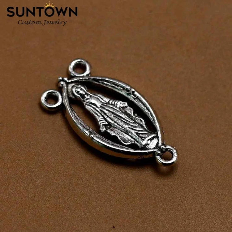 
Suntown Threehole Pendant Connector Christian Accessories Virgin Mary Jewelry Findings Virgen Maria Pendant Silver Plated Charms 