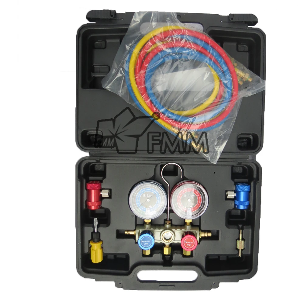 R-1344FY Refrigerant Manifold Gauge Set Air Conditioning Tools with Hose and Hook for R12 R22 R404A R134A NEW MODEL