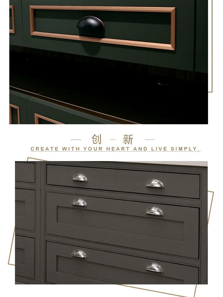 French concealed buckle curved drawer zinc alloy handle French art drawer cabinet handle shell semi-circular buckle handle