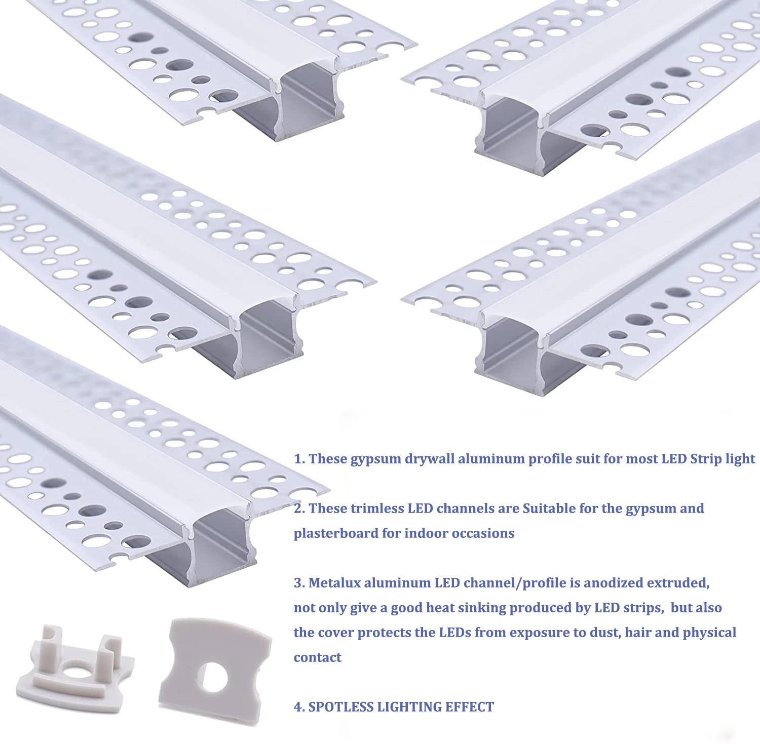 Plaster in Trimless LED Channel System for LED Strip Aluminum Profile Plasterboard White Covers Recessed Housing Track Extrusion
