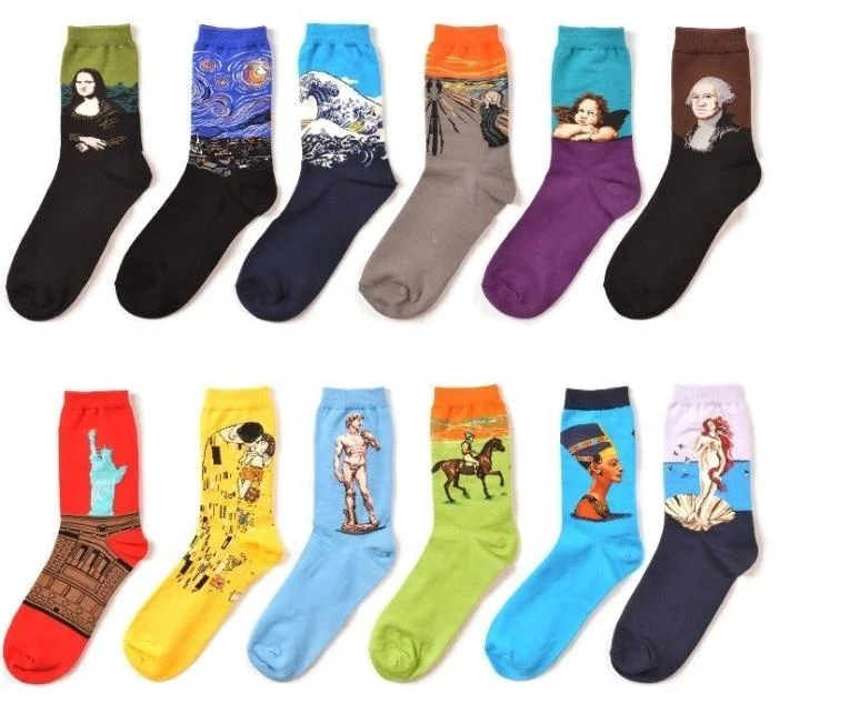 
2020 New design custom wholesale funny tube colorful unisex men women jacquard cotton happy knitting socks 