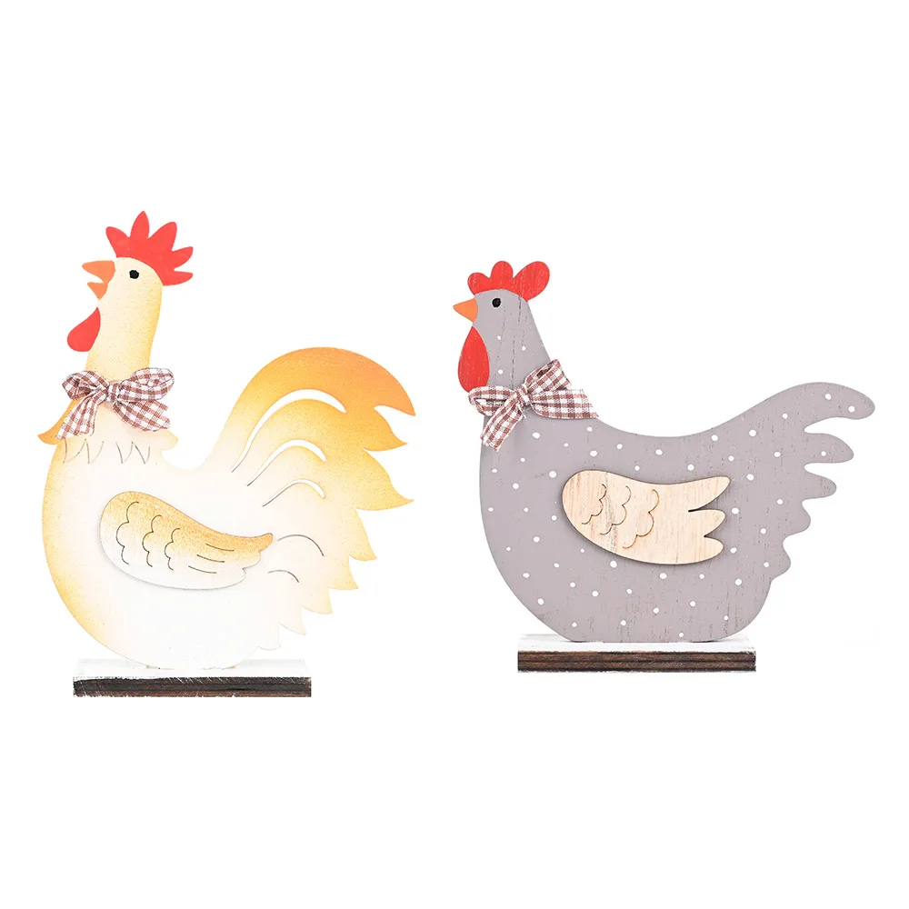 Easter 2023 Decoration Adorno De Pollo De Pascua Colourful Painting Rooster Q Version Dwarf Wooden Party Ornament Children Gifts