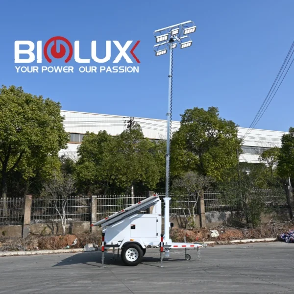 New design No Noise Mobile Portable  solar surveillance trailerFor Lighting And Surveillance Light Tower Surveillance Tower