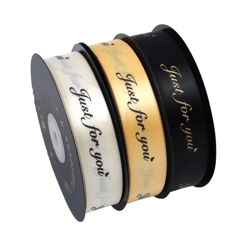 Wholesale Gift Ribbons Custom Logo Polyester Gold Foil Cintas Satin Ribbon for Packing Decoration