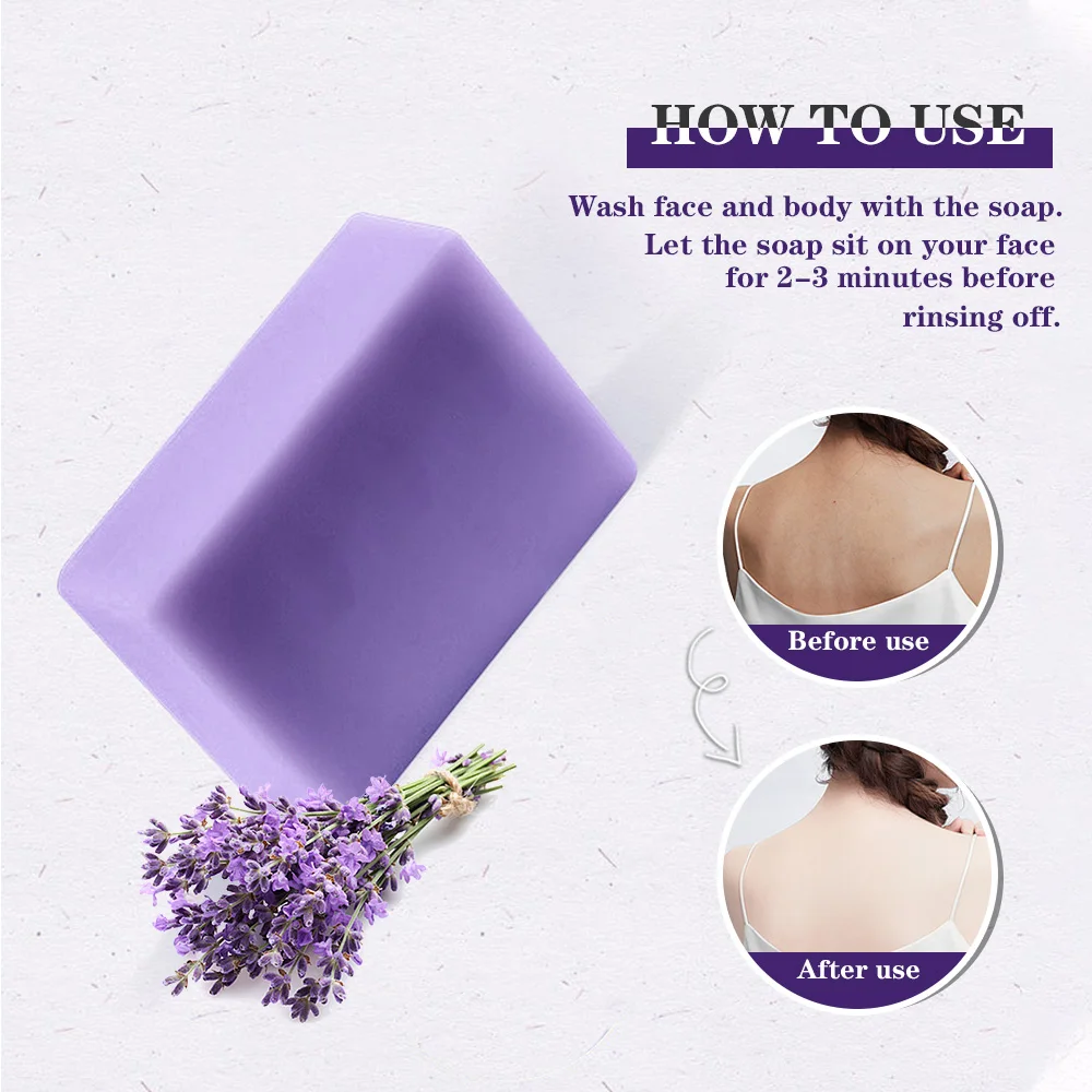 OEM/ODM Lavender Face Whitening Soap Face & Body Cleansing Dark Spots Bar Handmade Organic Lavender Skin Lightening Soap