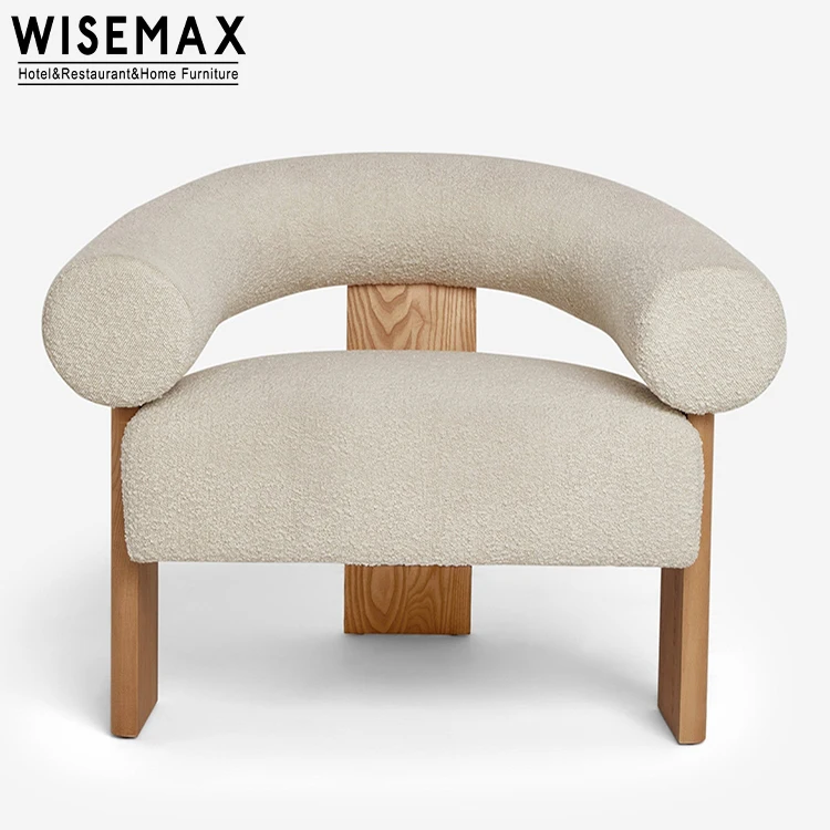 WISEMAX FURNITURE Modern high resilience sponge single sofa living room leisure chair curve backrest teddy fabric lounge chair