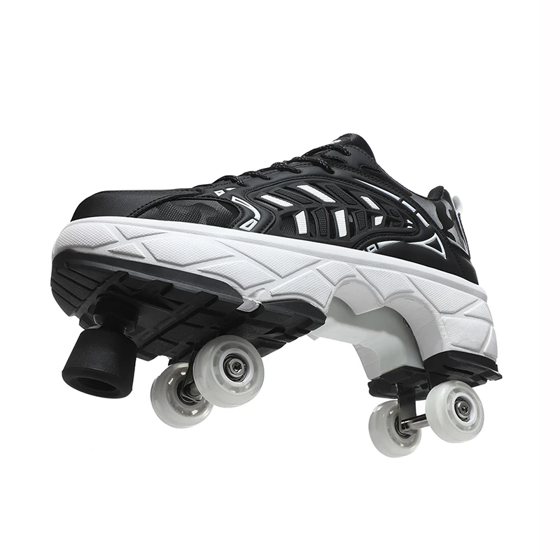 Manufactory Wholesale 4wheels Adjustable Roller Shoes With Retractable Wheels Double Row Rubber Boys Sports Girls Skate Shoes