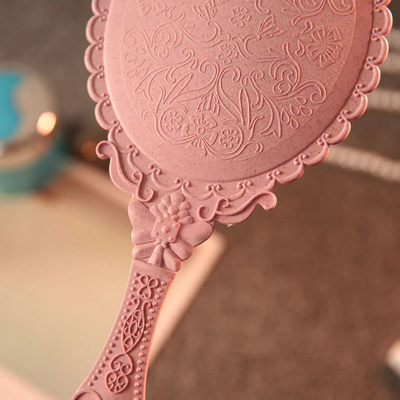Small Vintage Cosmetic Mirror Floral Print Hand Hold Looking-glass Makeup Beauty Tool Tiny Mirror