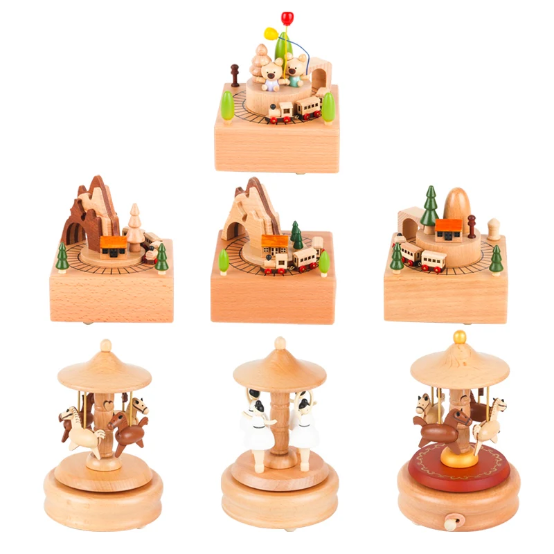 2024 New Design Music box Wooden creative music box Carousel Home decoration crafts Birthday gift Music toy For Kids