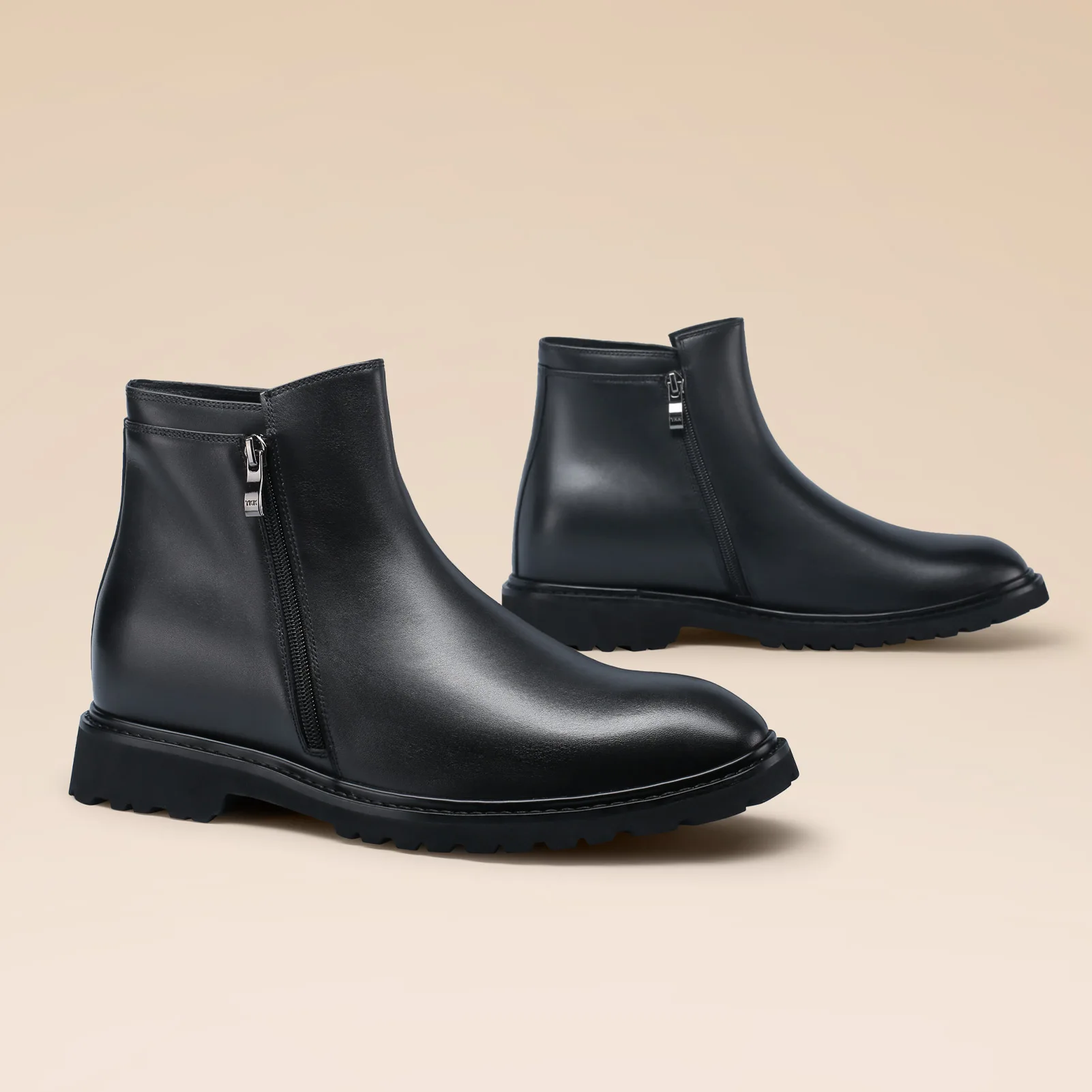 Factory custom Side zip ankle leather boot mens Outdoor Winter Boots Black Chelsea Boots Height Increasing 8cm