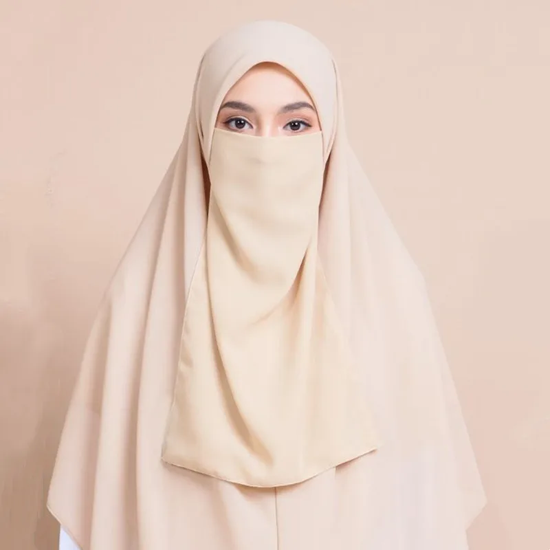 2025  Islamic Clothing Nida Muslim Breathable One Layer Nida Face Veil Cover Saudi Prayer Khimar Hijab Niqab for Ramadan