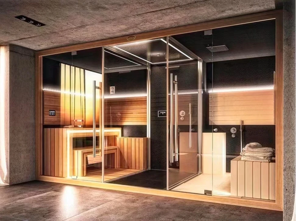 Finland Traditional Home Dry Indoor Sauna Shower  Rooms With Stove And Stone Home Personal Steam Shower Sauna Combo