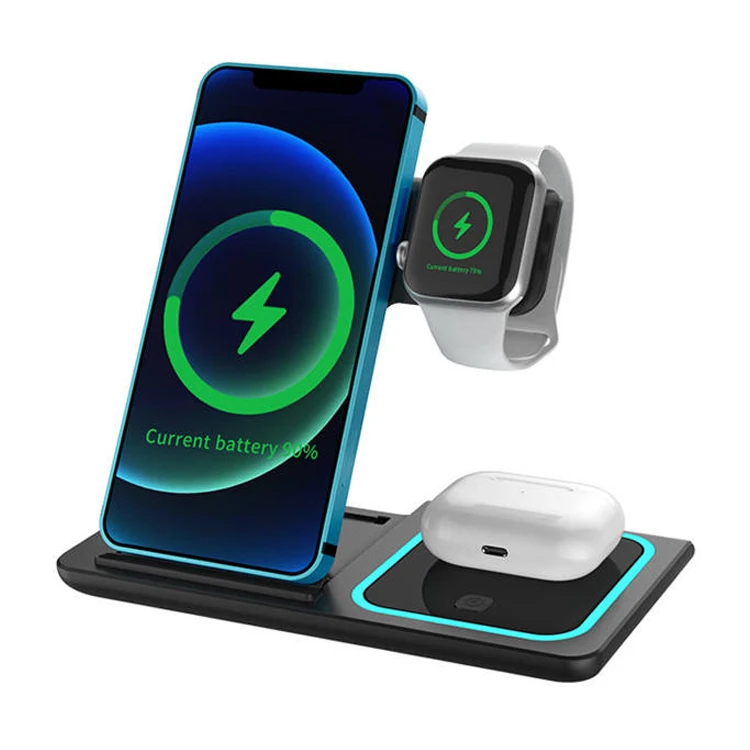 Qi Phone Stand 3 In 1 Wireless Charger For Magsaf Iphone 12 11 Pro Max Watch 15w Fast Charging Station Phone Stand Holder