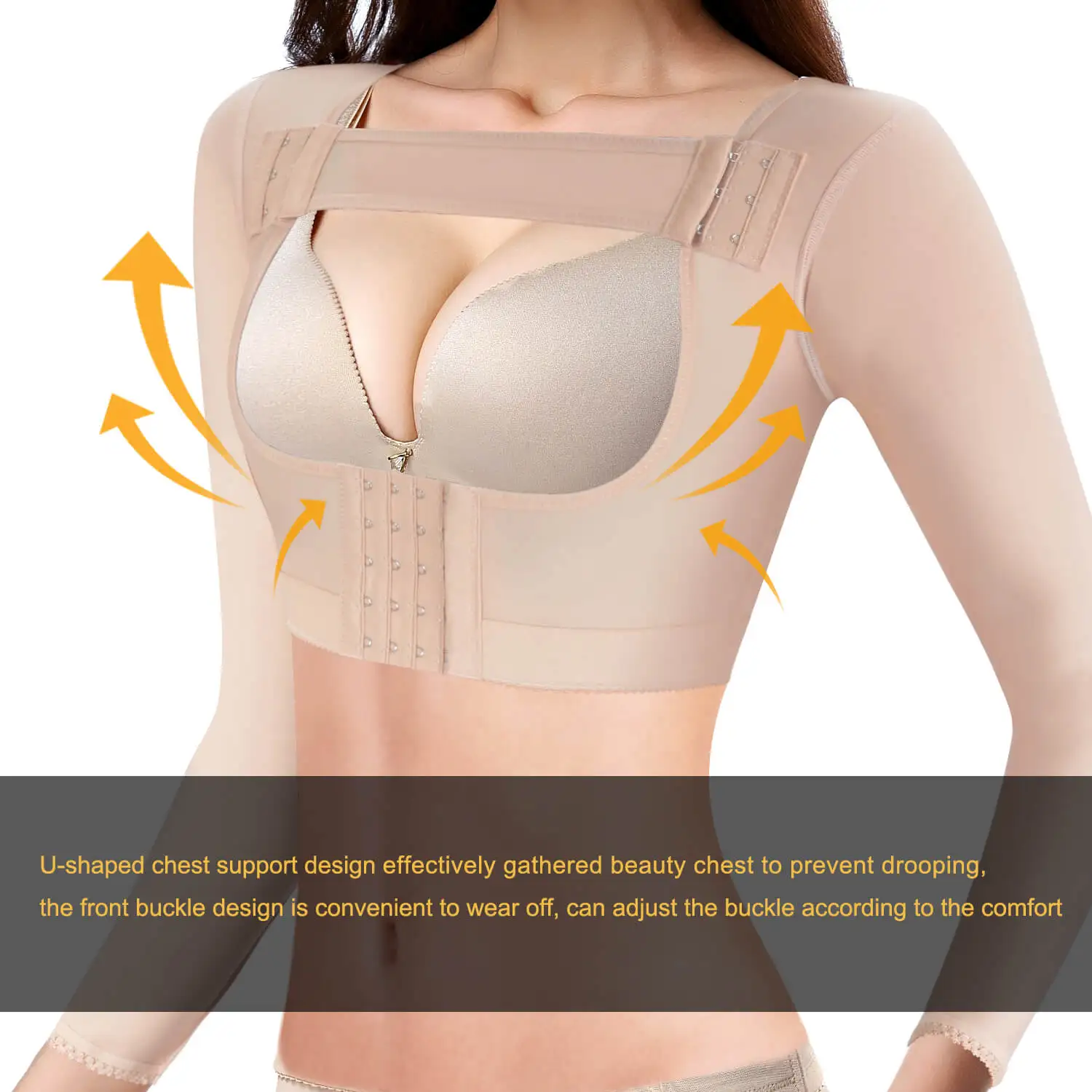 Tight elastic cool long sleeves Adjustable detachable buckles U-shaped chest support design upper arm body shaper