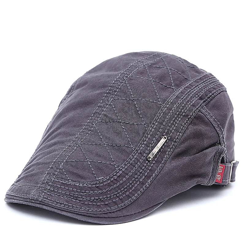 New Autumn outdoor Sports Cotton Berets Hats For Men Casual Peaked grid embroidery