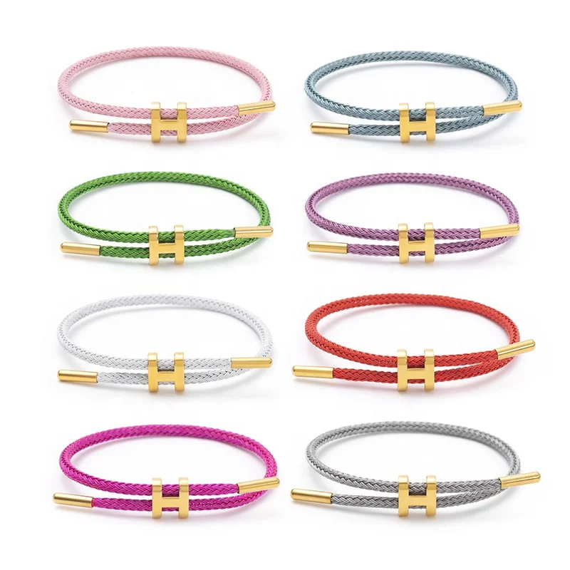 Famous Brands 18k Gold Plated Stainless Steel Adjustable H-shaped Clasp Colorful Wire Bracelets For Anniversary Gift