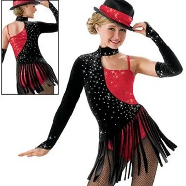 New design black velvet  women dance tassel  dress