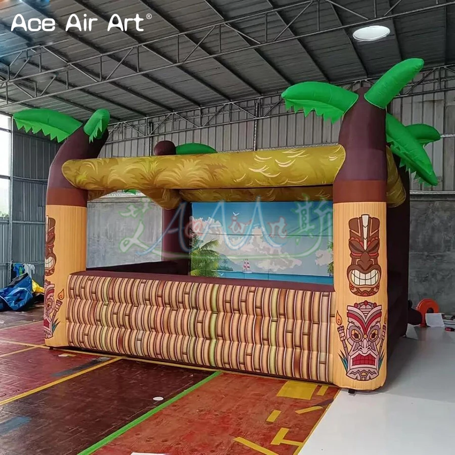 3mLx2.5mHx3mH Outdoor Portable Inflatable Tiki Bar Booth for Backyard Beach Party Event Serving Inflatable Pub Tent