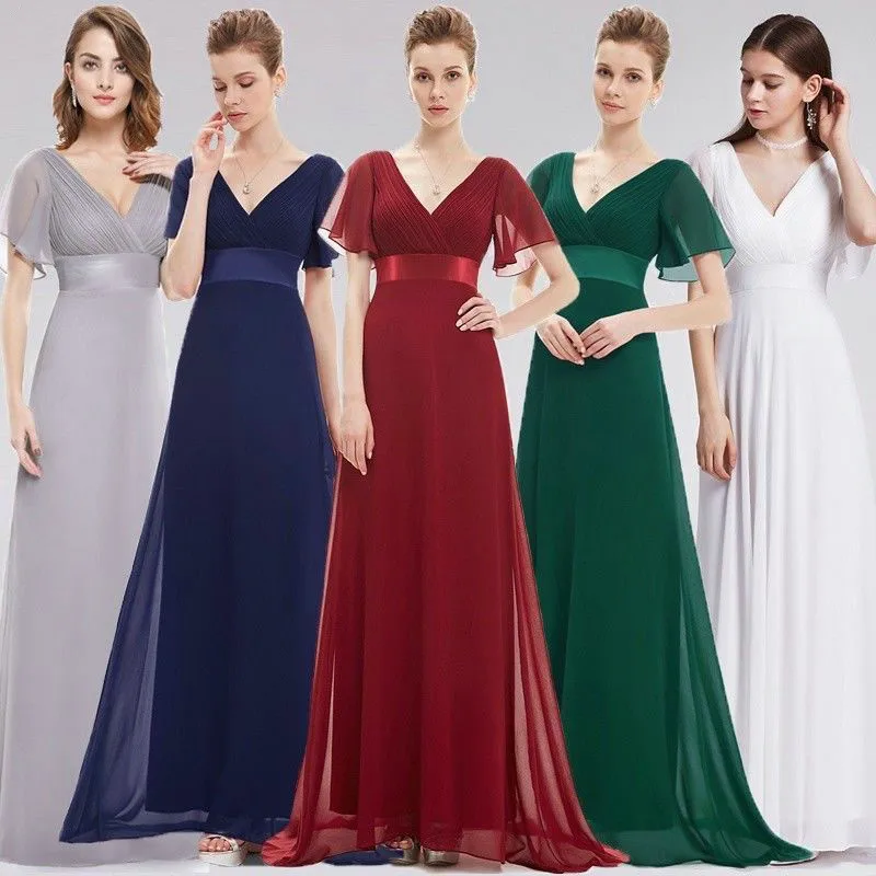 Wholesale shoulder slim sexy slim V-neck business style halter a-line pleated chiffon evening dress