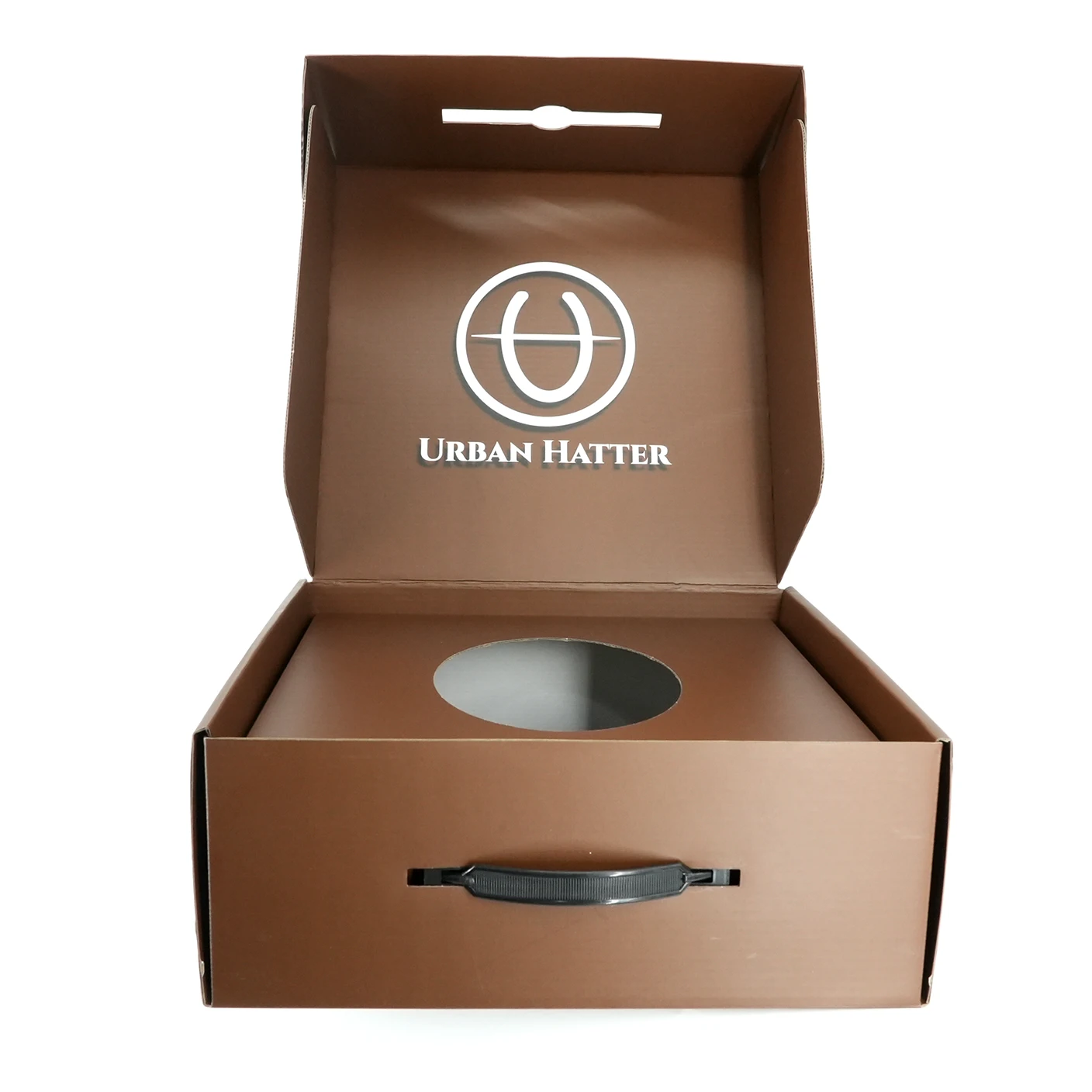 Custom Logo Corrugated Cardboard Fedora Hat Box Handle Shipping Box for Cowboy Hat Packing