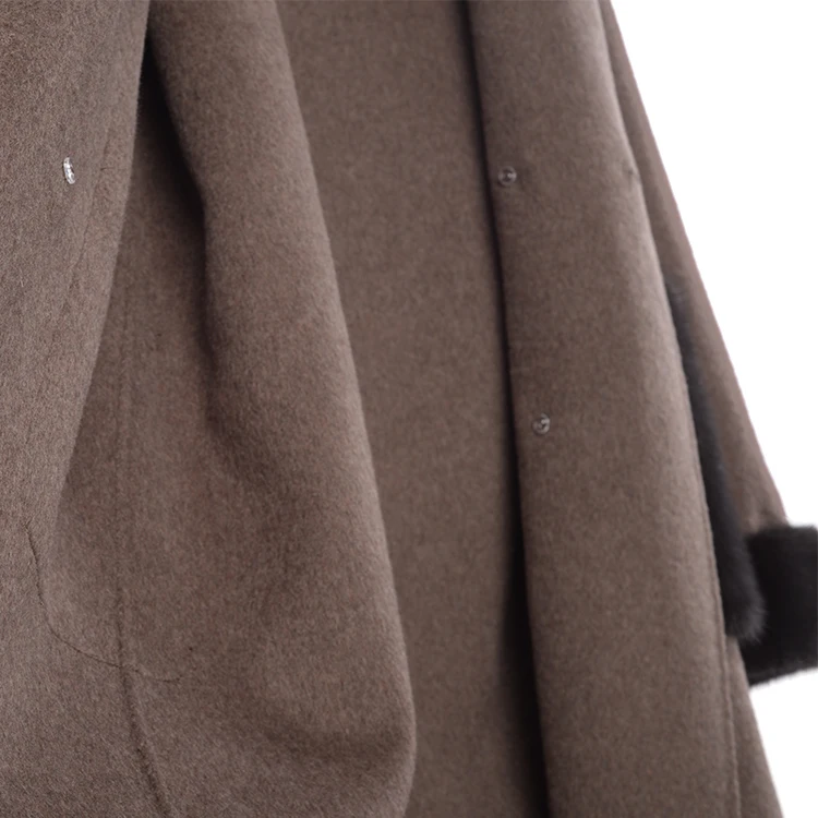 Jtfur Fashion Winter Warm Fur Collar Pocket Double Face Wool Jacket Wool Coat With Real Mink Fur