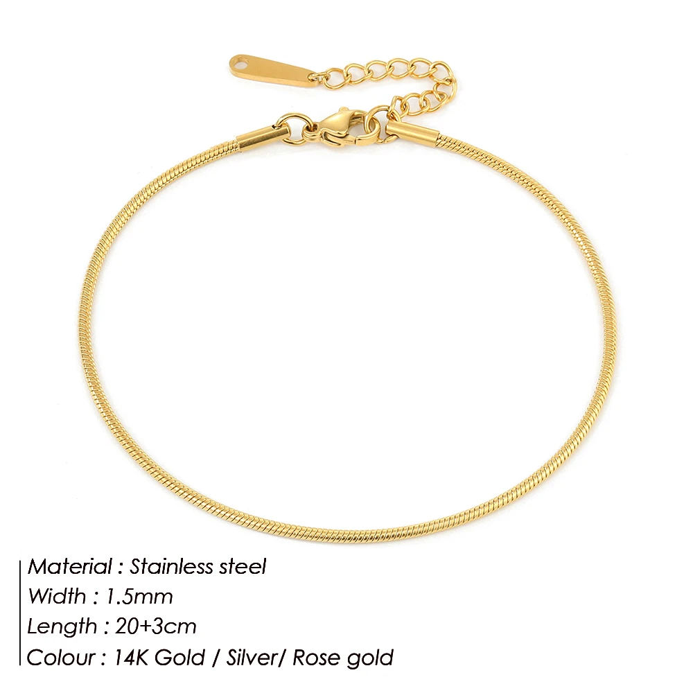 Custom Jewelry Women Dainty Gold  Adjustable Round Chain Snake Anklet Titanium Stainless Steel